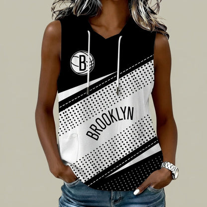 [HOT DEAL] NEW CUSTOMIZED NBA25 BNE BROOKLYN NETS  WOMEN'S SLEEVELESS HOODED POCKET TANK TOP
