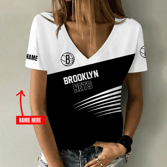 [HOT DEAL] NEW CUSTOMIZED NBA25 BNE BROOKLYN NETS V-NECK FEMALE SHIRT
