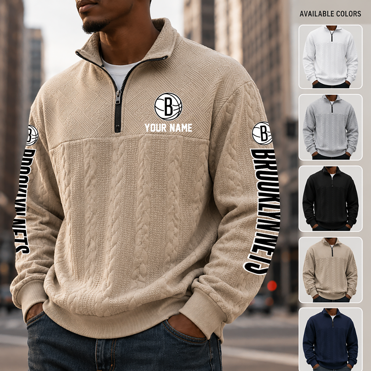 [HOT DEAL] NEW CUSTOMIZED NBA25 BNE BROOKLYN NETS MULTICOLOR QUARTER-ZIP SWEATSHIRT