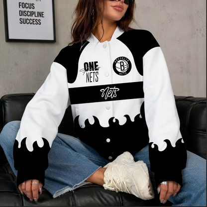 [HOT DEAL] NEW CUSTOMIZED NBA25 BNE BROOKLYN NETS BASEBALL JACKET, SATIN VARSITY JACKET