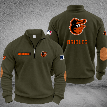 [FLASH SALE] NEW CUSTOMIZED MLB25 BOS BALTIMORE ORIOLES MULTICOLOR STRIPED QUATER ZIP SWEATSHIRT