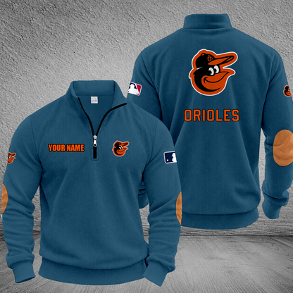 [FLASH SALE] NEW CUSTOMIZED MLB25 BOS BALTIMORE ORIOLES MULTICOLOR STRIPED QUATER ZIP SWEATSHIRT