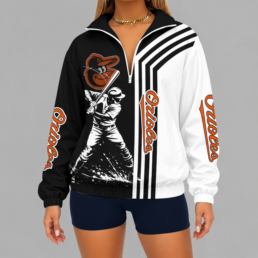 LIMITED EDITION - NEW CUSTOMIZED MLB25 BOS BALTIMORE ORIOLES V-NECK ZIPPER SWEATSHIRT JACKET