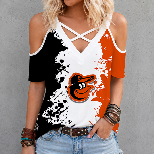 [FLASH SALE] NEW CUSTOMIZED MLB25 BOS BALTIMORE ORIOLES CRISS CROSS V-NECK TOP