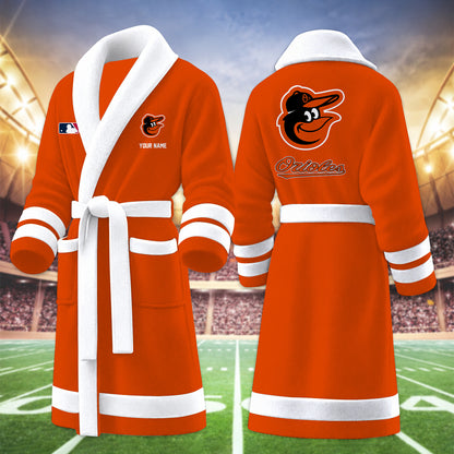 [FLASH SALE] NEW CUSTOMIZED MLB25 BOS BALTIMORE ORIOLES MULTICOLOR FLEECE BATHROBE