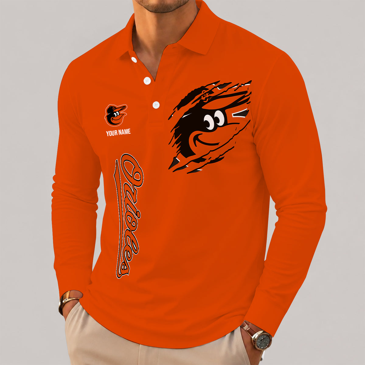 [FLASH SALE] NEW CUSTOMIZED MLB25 BOS BALTIMORE ORIOLES MEN'S LONG SLEEVE POLO