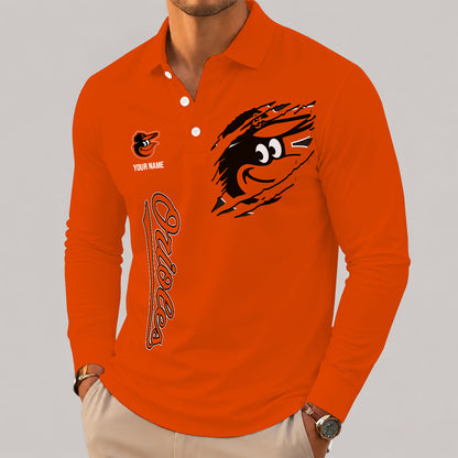[FLASH SALE] NEW CUSTOMIZED MLB25 BOS BALTIMORE ORIOLES MEN'S LONG SLEEVE POLO