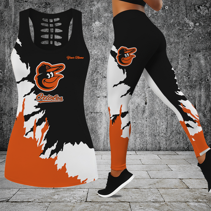 [FLASH SALE] NEW CUSTOMIZED MLB25 BOS BALTIMORE ORIOLES HOLLOW TANK TOP & LEGGINGS SET