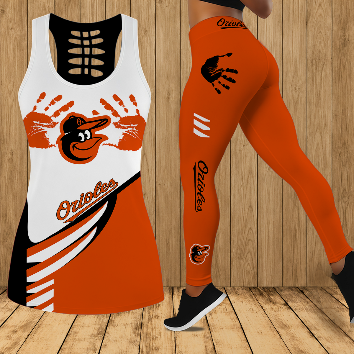 [FLASH SALE] NEW CUSTOMIZED MLB25 BOS BALTIMORE ORIOLES HOLLOW TANK TOP & LEGGINGS SET