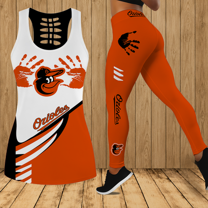 [FLASH SALE] NEW CUSTOMIZED MLB25 BOS BALTIMORE ORIOLES HOLLOW TANK TOP & LEGGINGS SET