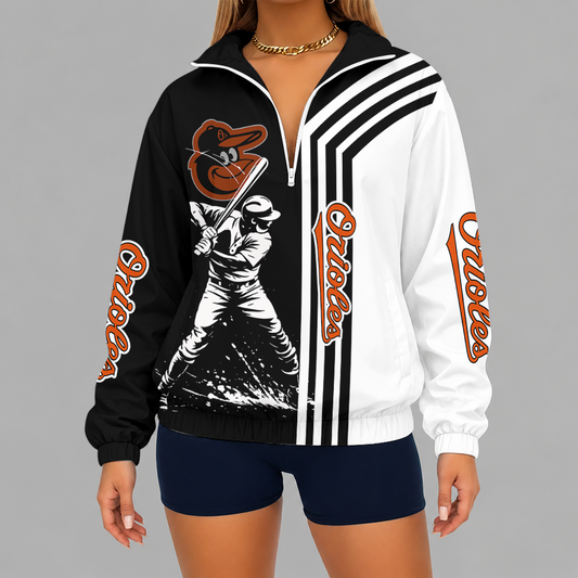 [FLASH SALE] NEW CUSTOMIZED MLB25 BOS BALTIMORE ORIOLES V-NECK ZIPPER SWEATSHIRT JACKET