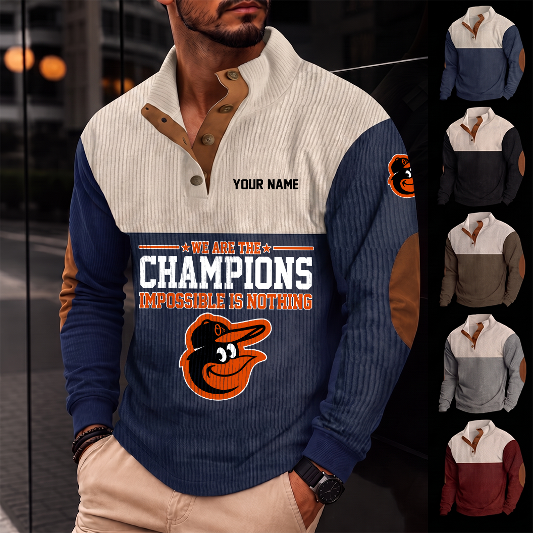 [FLASH SALE] NEW CUSTOMIZED MLB25 BOS BALTIMORE ORIOLES BUTTON SWEATSHIRTS STAND COLLAR