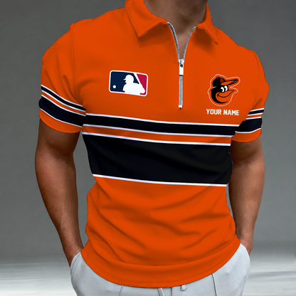 LIMITED EDITION - NEW CUSTOMIZED MLB25 BOS BALTIMORE ORIOLES ZIP POLO SHIRT