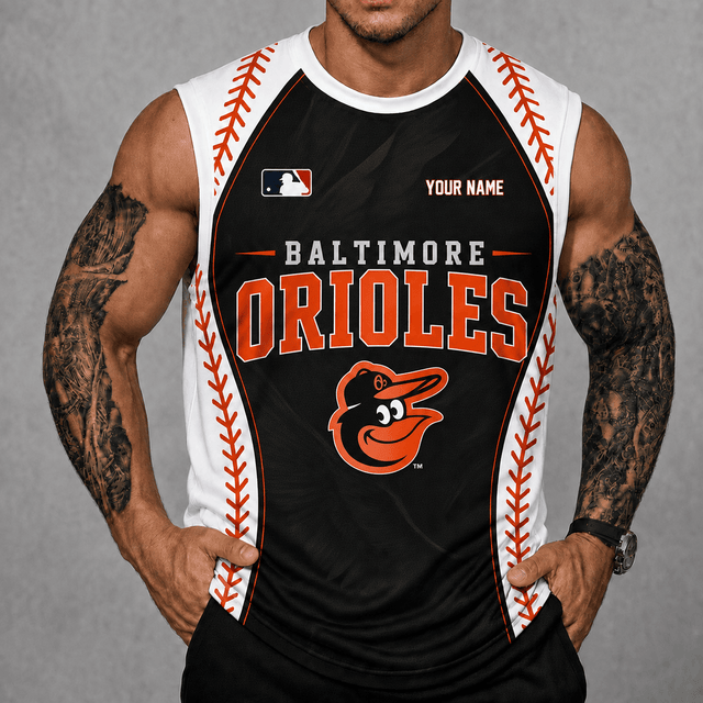 [FLASH SALE] NEW CUSTOMIZED MLB25 BOS BALTIMORE ORIOLES TANK TOP & GYM SHIRT