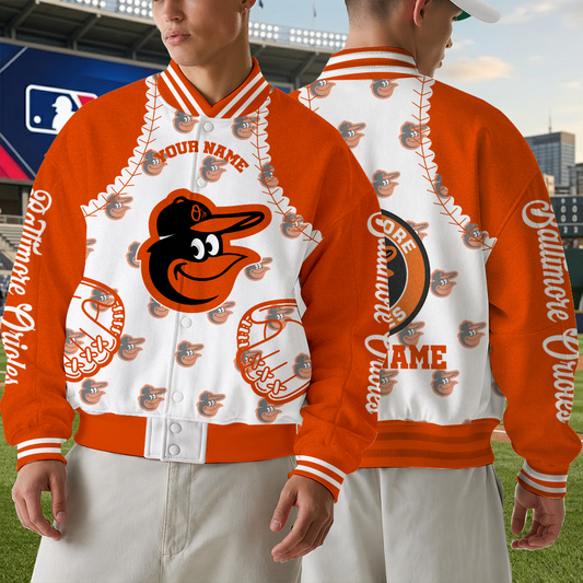[FLASH SALE] NEW CUSTOMIZED MLB25 BOS BALTIMORE ORIOLES SATIN VARSITY & BASEBALL JACKET