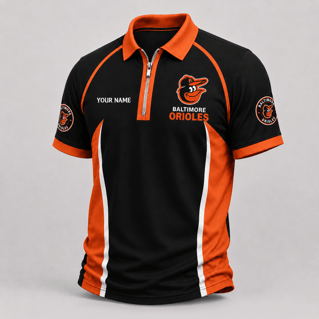 [FLASH SALE] NEW CUSTOMIZED MLB25 BOS BALTIMORE ORIOLES ZIP POLO SHIRT