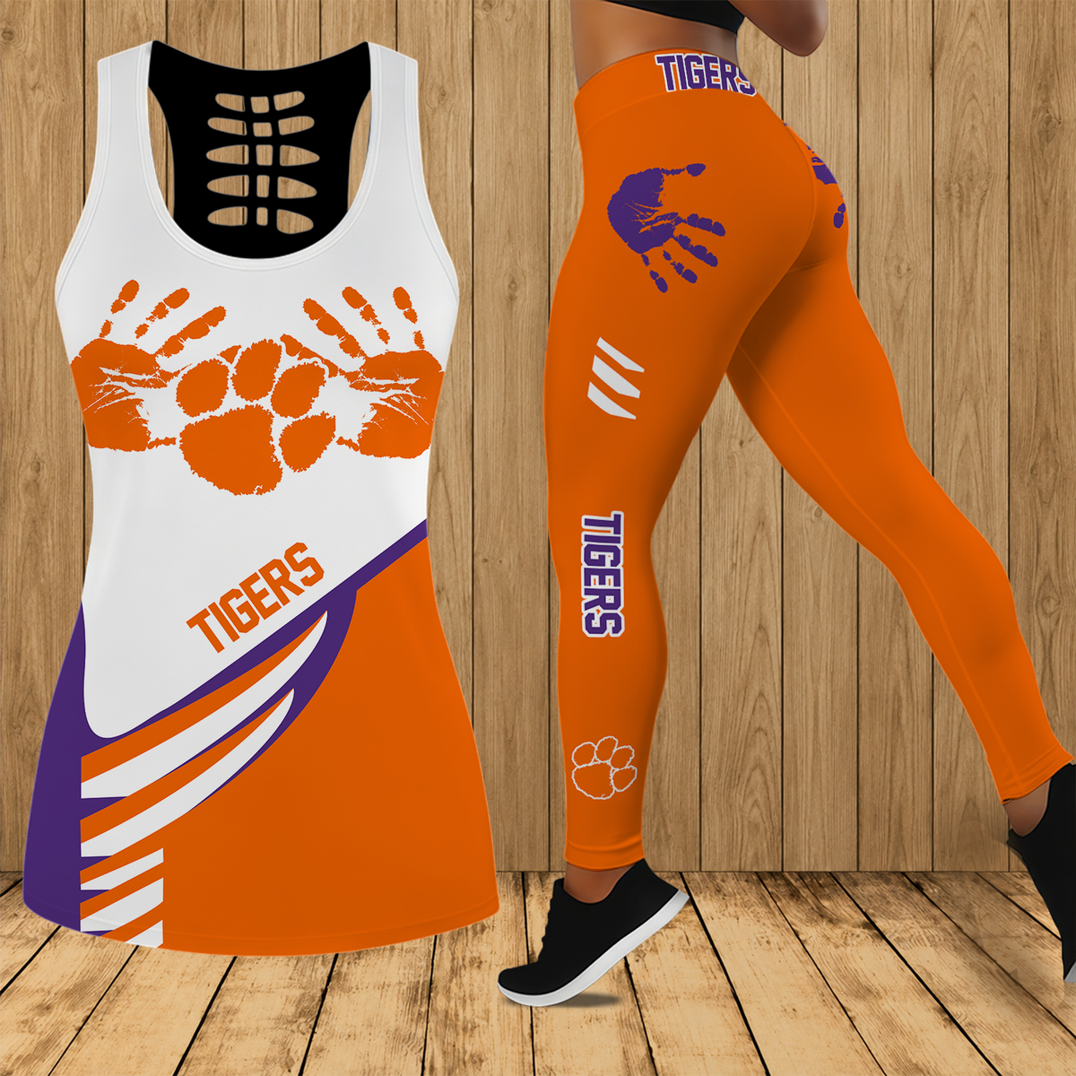 [FAN FAVORITE] NEW CUSTOMIZED NCAA CWS25 CST CLEMSON TIGERS HOLLOW TANK TOP & LEGGINGS SET