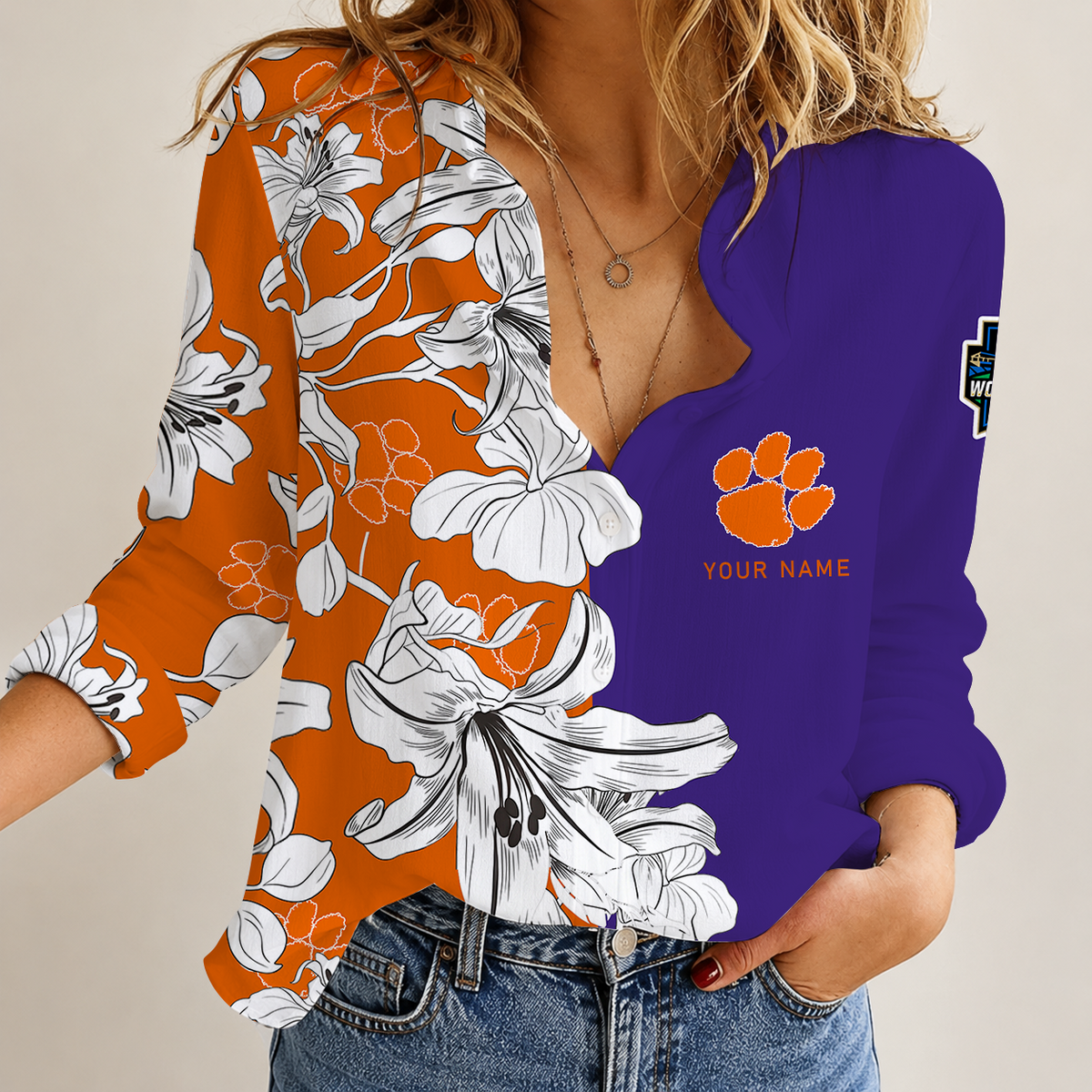 [FAN FAVORITE] NEW CUSTOMIZED NCAA CWS25 CST CLEMSON TIGERS WOMEN CASUAL SHIRT