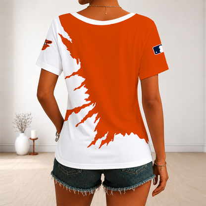 [FLASH SALE] NEW CUSTOMIZED MLB25 BOS BALTIMORE ORIOLES V-NECK FEMALE SHIRT