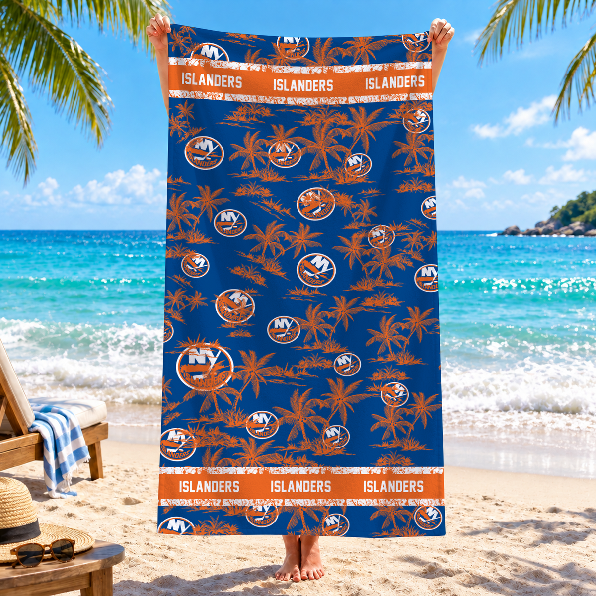 [SUPER SALE] NEW CUSTOMIZED NHL25 NYI NEW YORK ISLANDERS BEACH TOWEL