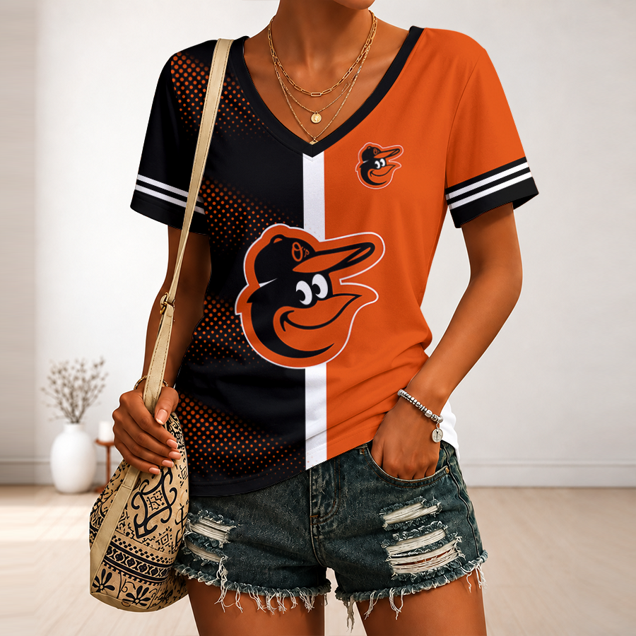 [FLASH SALE] NEW CUSTOMIZED MLB25 BOS BALTIMORE ORIOLES V-NECK FEMALE SHIRT