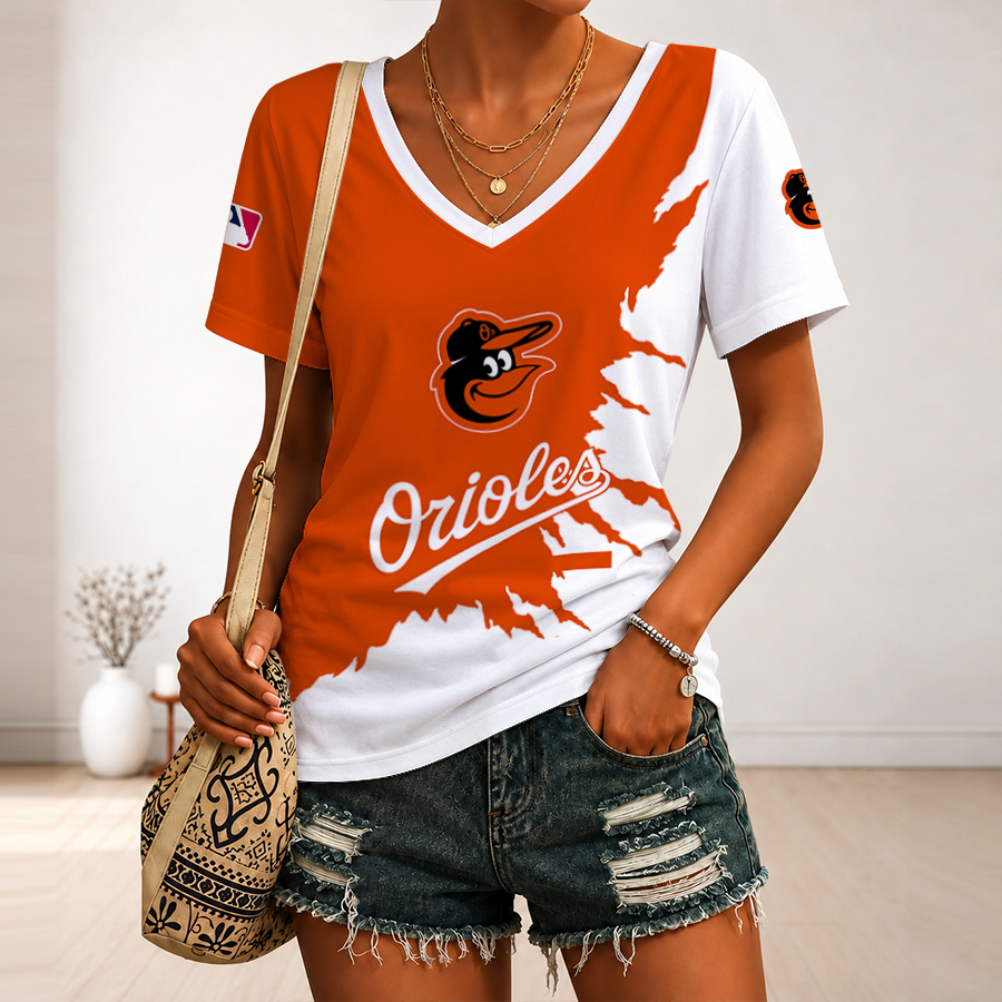 [FLASH SALE] NEW CUSTOMIZED MLB25 BOS BALTIMORE ORIOLES V-NECK FEMALE SHIRT