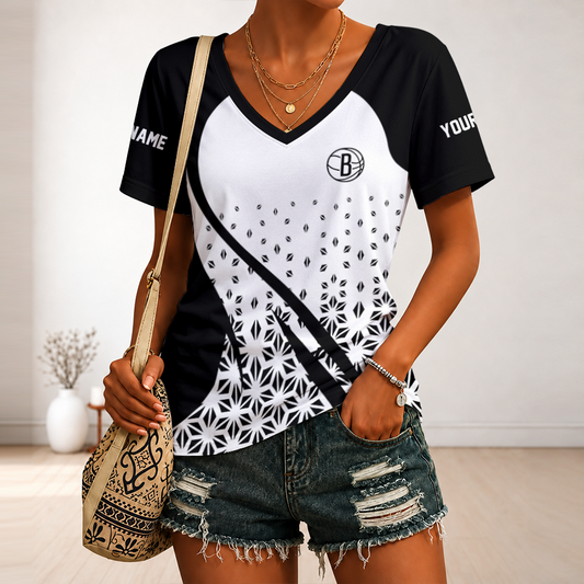 [HOT DEAL] NEW CUSTOMIZED NBA25 BNE BROOKLYN NETS V-NECK FEMALE SHIRT