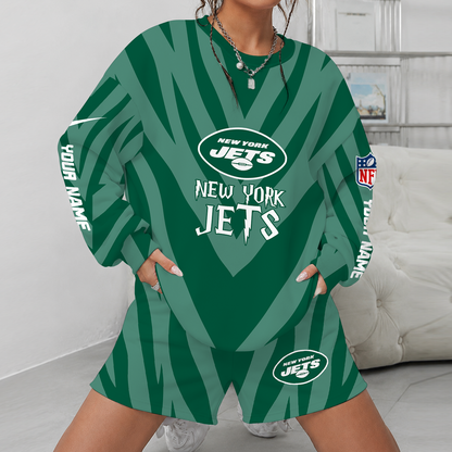 [SPECIAL OFFER] NEW CUSTOMIZED NFL25 NYJ NEW YORK JETS UNISEX SWEATSHIRT & SHORTS SET