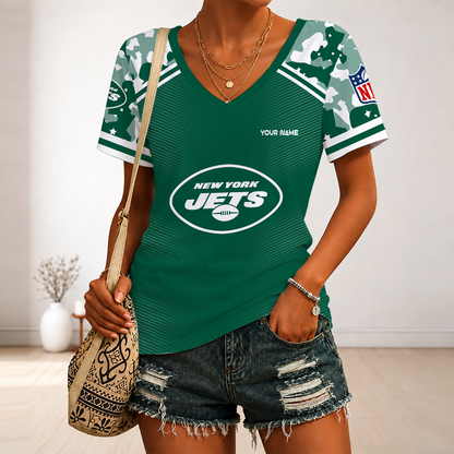 [SPECIAL OFFER] NEW CUSTOMIZED NFL25 NYJ NEW YORK JETS V-NECK FEMALE SHIRT