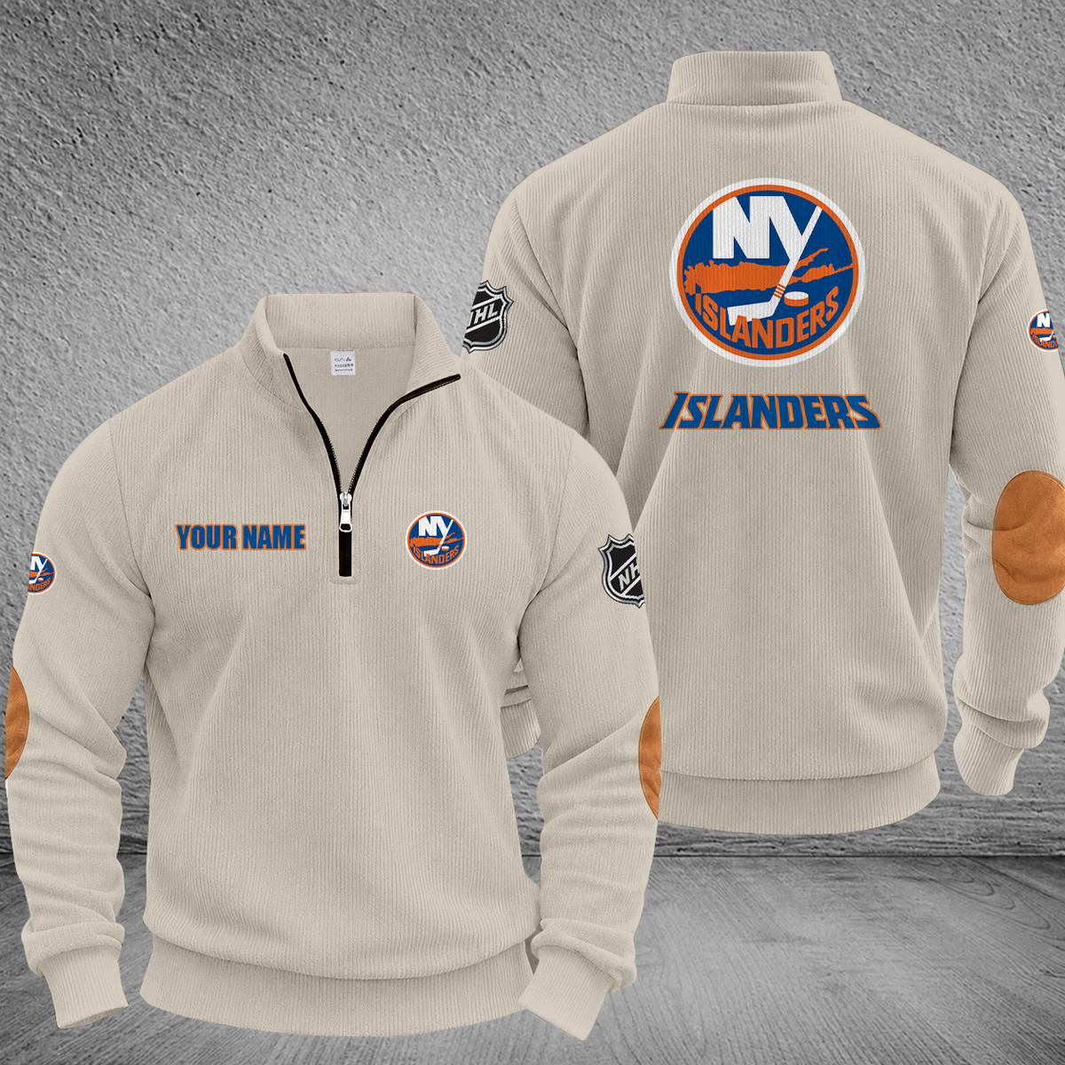 [SUPER SALE] NEW CUSTOMIZED NHL25 NYI NEW YORK ISLANDERS MULTICOLOR STRIPED QUATER ZIP SWEATSHIRT