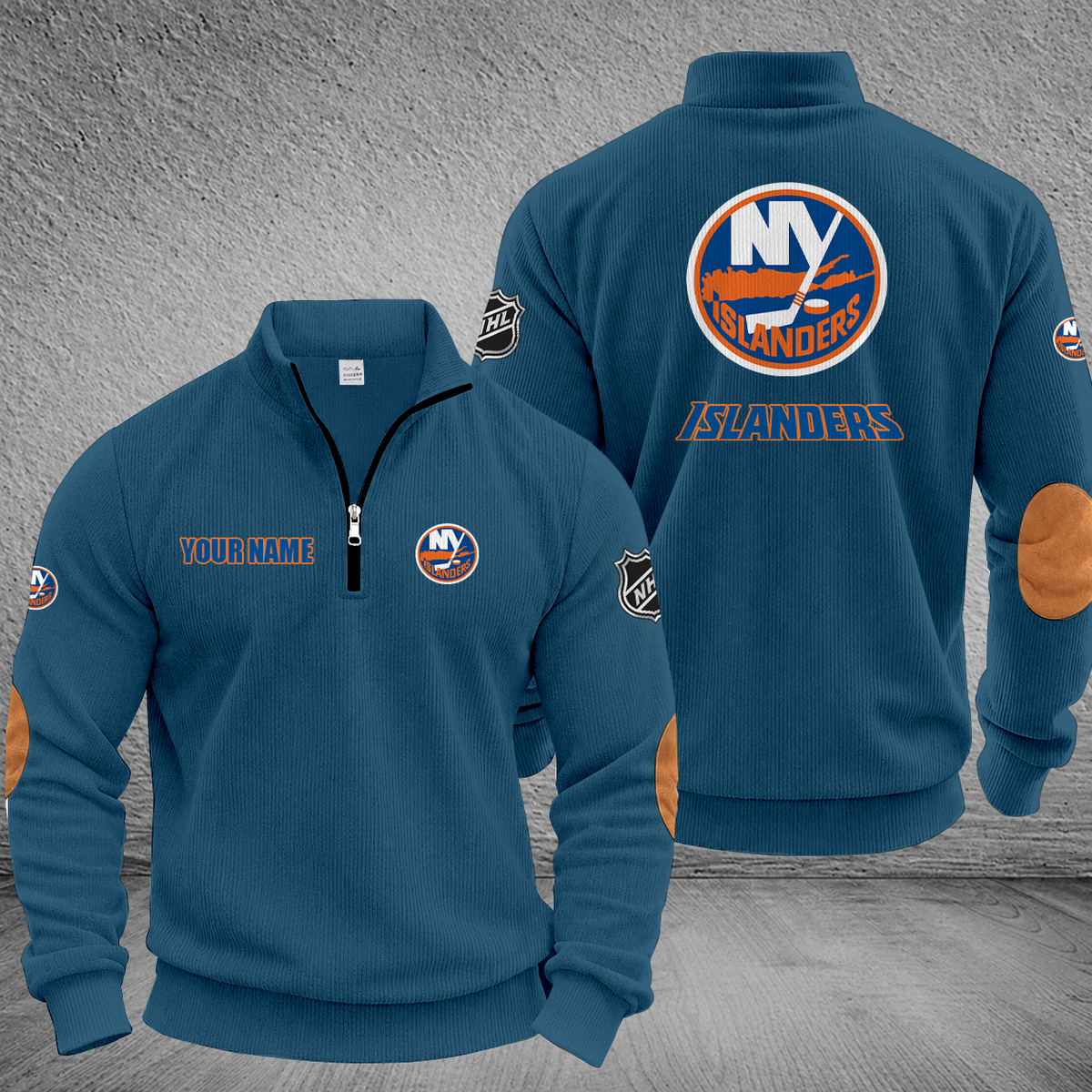 [SUPER SALE] NEW CUSTOMIZED NHL25 NYI NEW YORK ISLANDERS MULTICOLOR STRIPED QUATER ZIP SWEATSHIRT