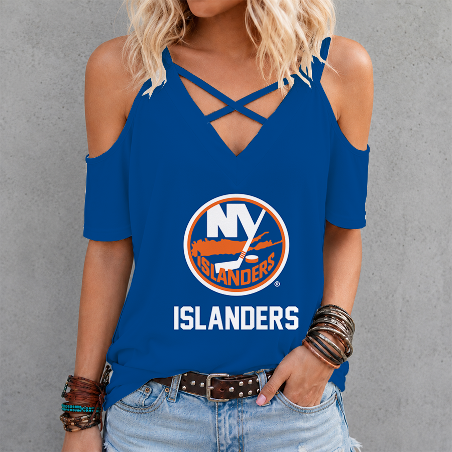[SUPER SALE] NEW CUSTOMIZED NHL25 NYI NEW YORK ISLANDERS CRISS CROSS V-NECK TOP