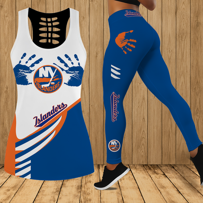 [SUPER SALE] NEW CUSTOMIZED NHL25 NYI NEW YORK ISLANDERS HOLLOW TANK TOP & LEGGINGS SET
