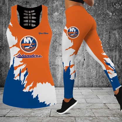 [SUPER SALE] NEW CUSTOMIZED NHL25 NYI NEW YORK ISLANDERS HOLLOW TANK TOP & LEGGINGS SET
