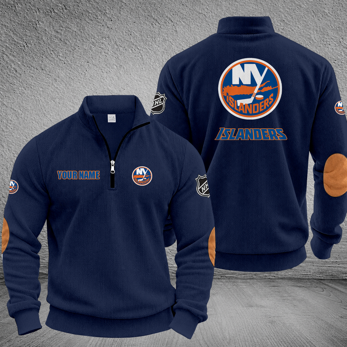 [SUPER SALE] NEW CUSTOMIZED NHL25 NYI NEW YORK ISLANDERS MULTICOLOR STRIPED QUATER ZIP SWEATSHIRT