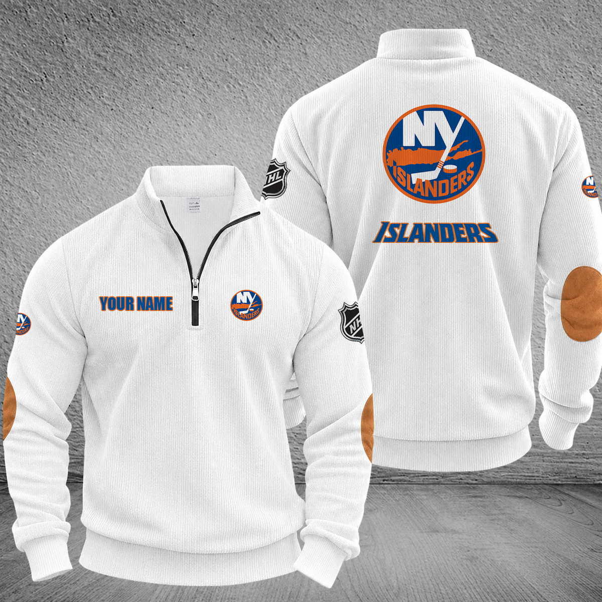 [SUPER SALE] NEW CUSTOMIZED NHL25 NYI NEW YORK ISLANDERS MULTICOLOR STRIPED QUATER ZIP SWEATSHIRT