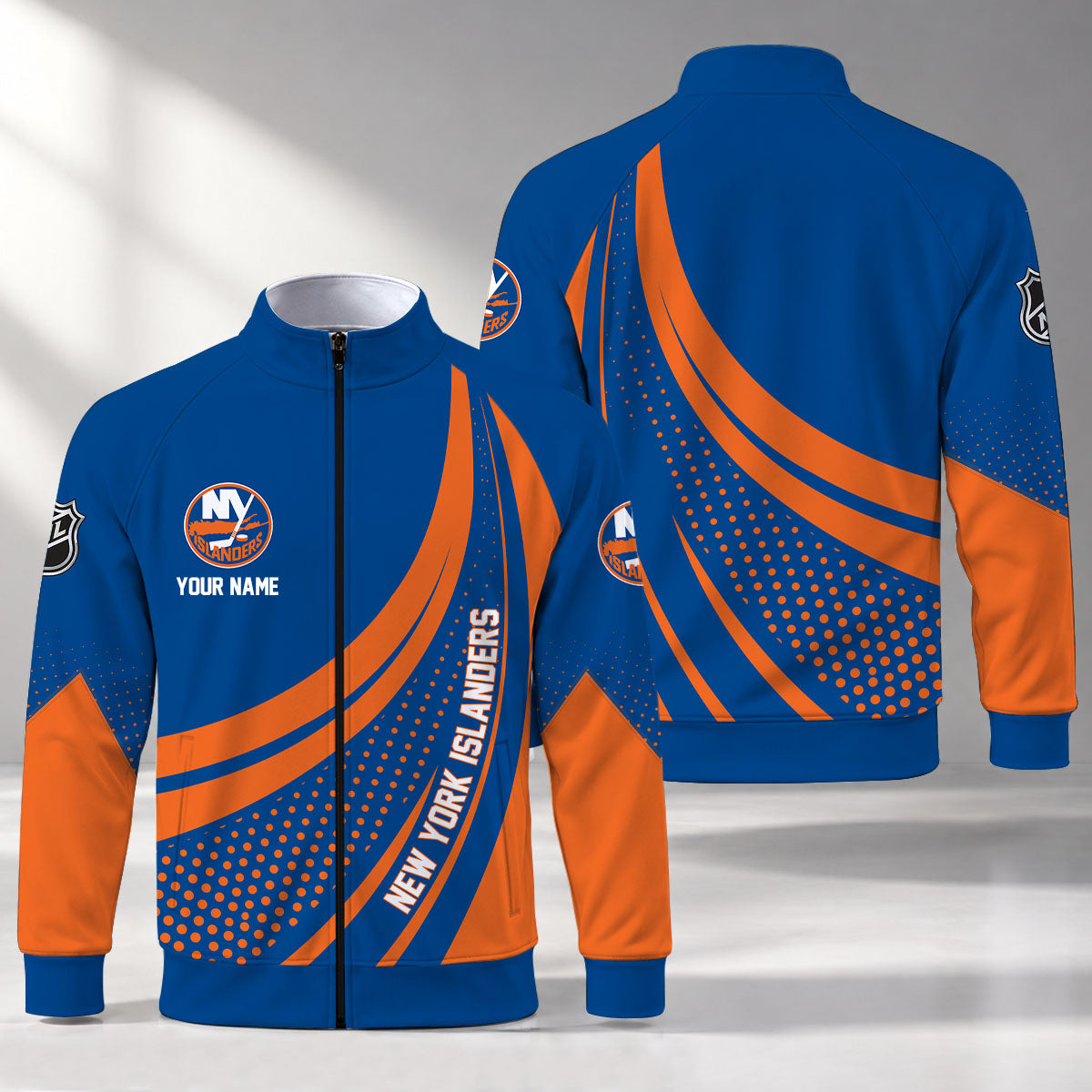 [SUPER SALE] NEW CUSTOMIZED NHL25 NYI NEW YORK ISLANDERS STAND COLLAR JACKET