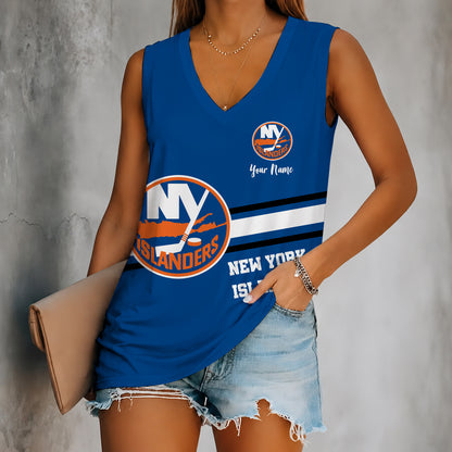 [SUPER SALE] NEW CUSTOMIZED NHL25 NYI NEW YORK ISLANDERS WOMEN'S V-NECK TANK TOP