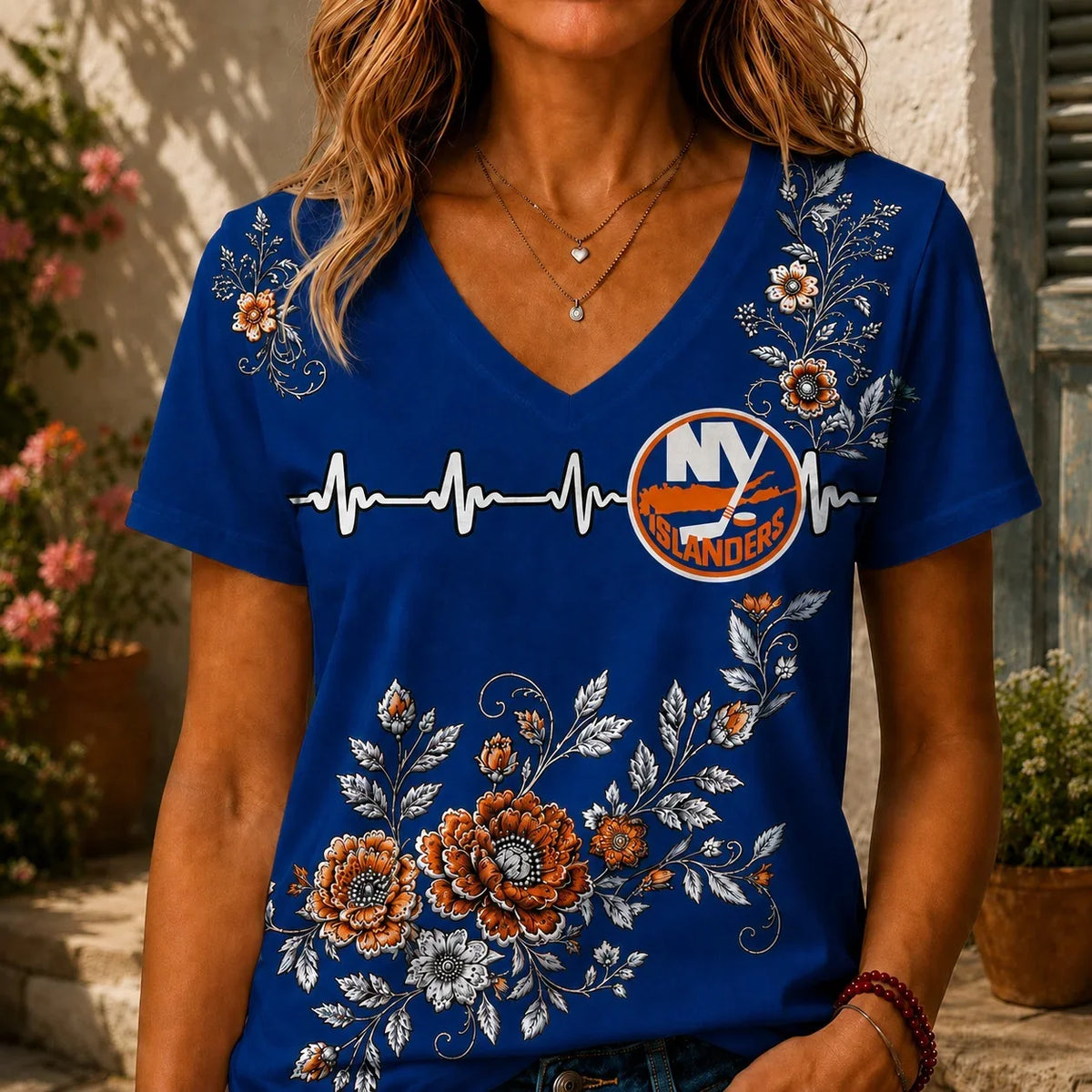 [SUPER SALE] NEW CUSTOMIZED NHL25 NYI NEW YORK ISLANDERS V-NECK FEMALE SHIRT