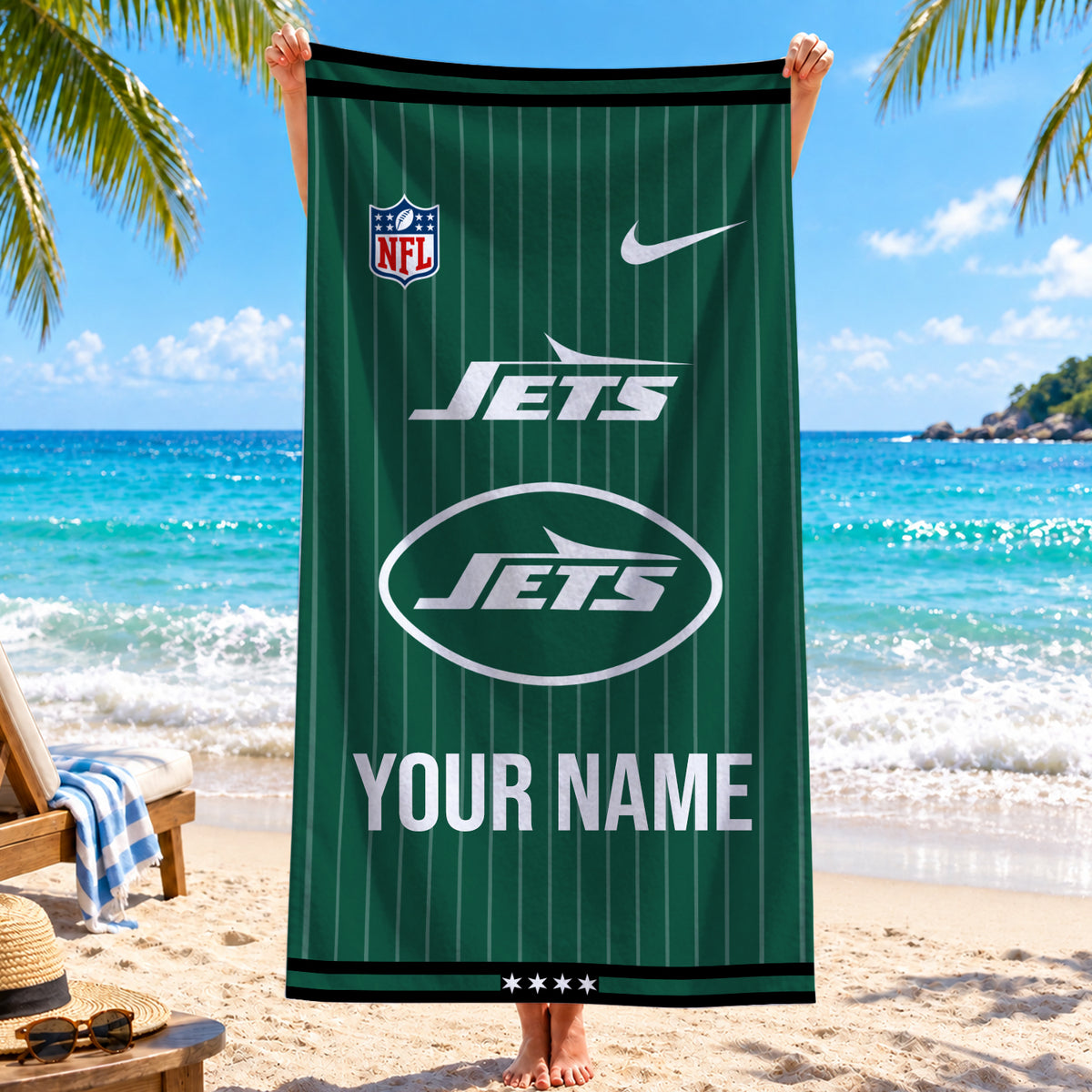 [SPECIAL OFFER] NEW CUSTOMIZED NFL25 NYJ NEW YORK JETS BEACH TOWEL