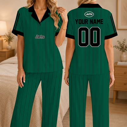 [SPECIAL OFFER] NEW CUSTOMIZED NFL25 NYJ NEW YORK JETS SHORT SLEEVE & LONG PANTS PAJAMAS SET