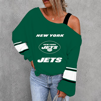 [SPECIAL OFFER] NEW CUSTOMIZED NFL25 NYJ NEW YORK JETS WOMEN'S OFF-SHOULDER LONG SLEEVE SHIRT
