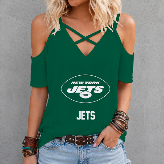 [SPECIAL OFFER] NEW CUSTOMIZED NFL25 NYJ NEW YORK JETS CRISS CROSS V-NECK TOP