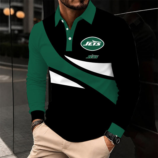 [SPECIAL OFFER] NEW CUSTOMIZED NFL25 NYJ NEW YORK JETS LONG SLEEVE POLO SHIRT