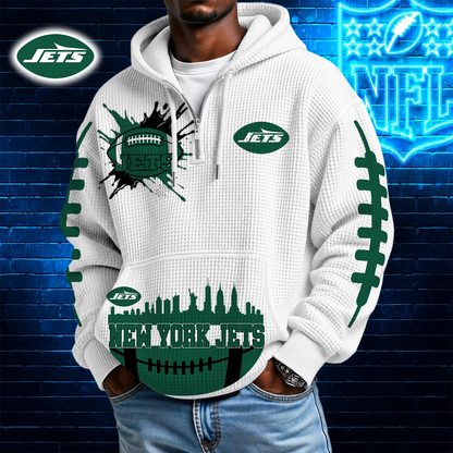 [SPECIAL OFFER] NEW CUSTOMIZED NFL25 NYJ NEW YORK JETS WAFFLE FULL ZIP HOODIE