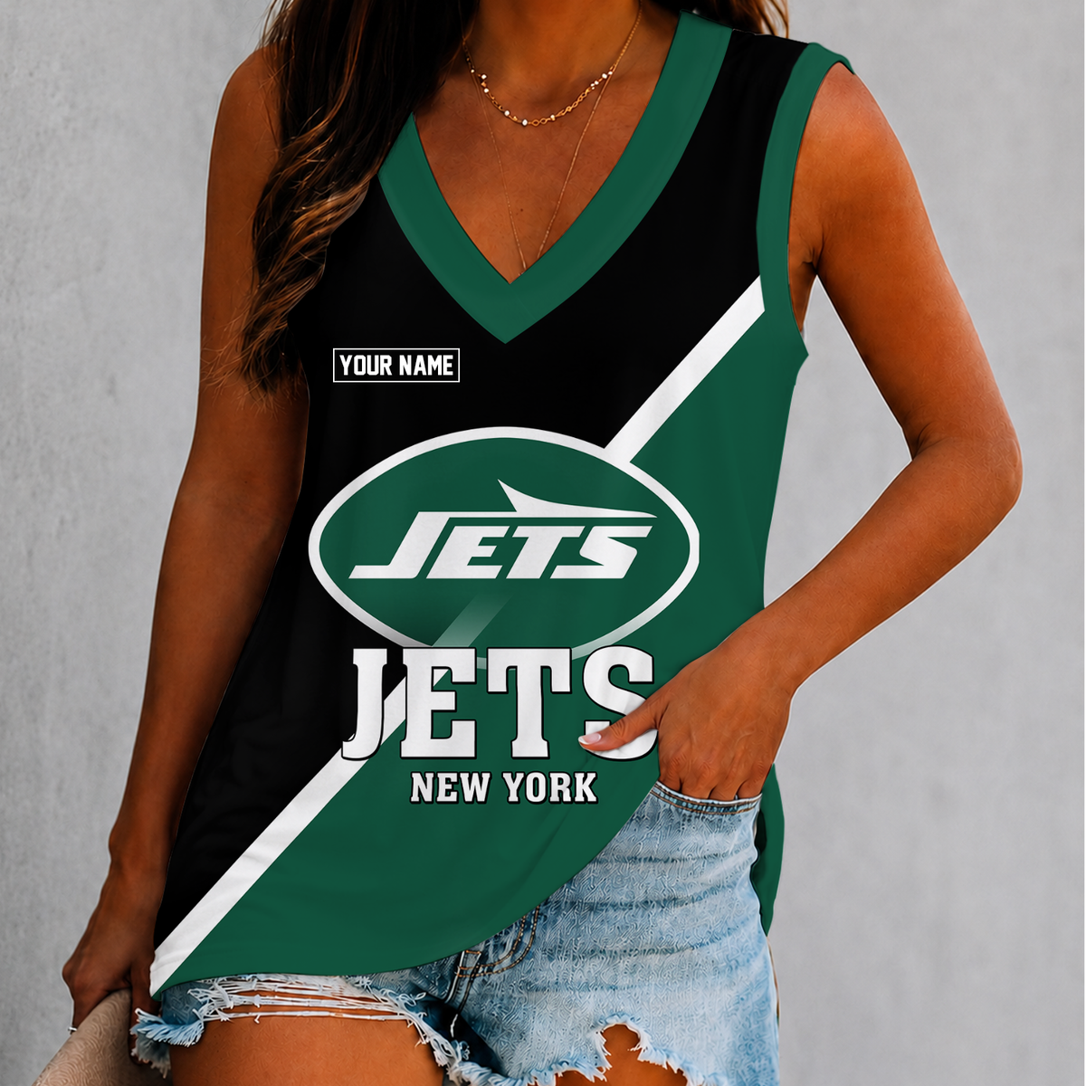 [SPECIAL OFFER] NEW CUSTOMIZED NFL25 NYJ NEW YORK JETS WOMEN'S V-NECK TANK TOP