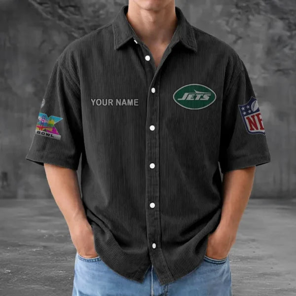 [HOT DEAL] NEW CUSTOMIZED NFL25 NYJ NEW YORK JETS SEERSUCKER BUTTON SHIRT