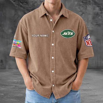 [HOT DEAL] NEW CUSTOMIZED NFL25 NYJ NEW YORK JETS SEERSUCKER BUTTON SHIRT