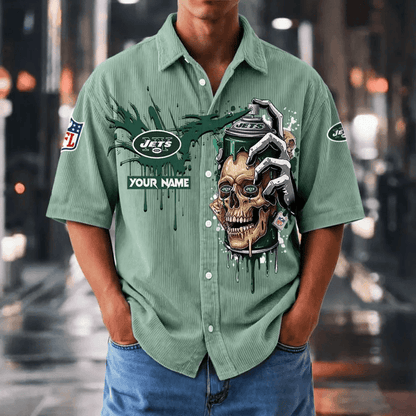 [SPECIAL OFFER] NEW CUSTOMIZED NFL25 NYJ NEW YORK JETS SEERSUCKER BUTTON SHIRT