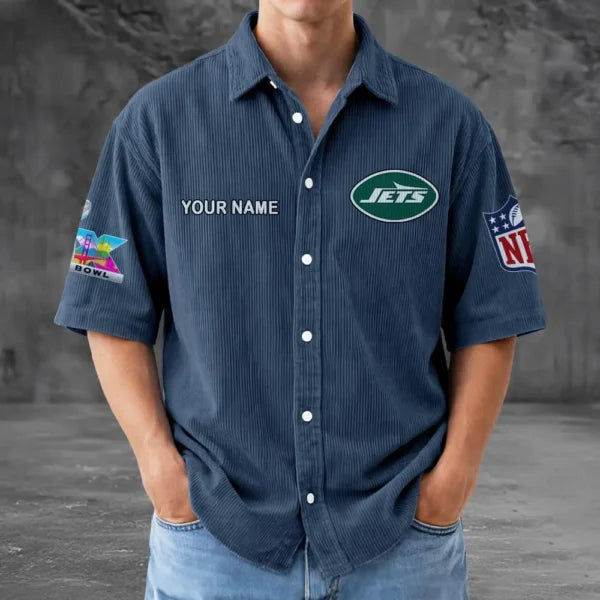 [HOT DEAL] NEW CUSTOMIZED NFL25 NYJ NEW YORK JETS SEERSUCKER BUTTON SHIRT